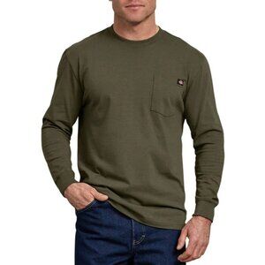 Dickies Mens Olive Green Long Sleeve Pocket Tee M 100% Cotton EUC